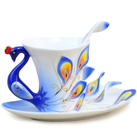 Ceramic Peacock Porcelain Tea Cup